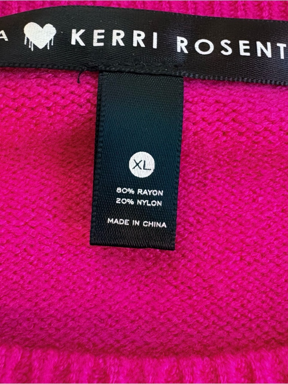 Aqua x Kerri Rosenthal Collab Hot Pink Crewneck Sweater with Heart Patch Sz XL - Picture 5 of 9